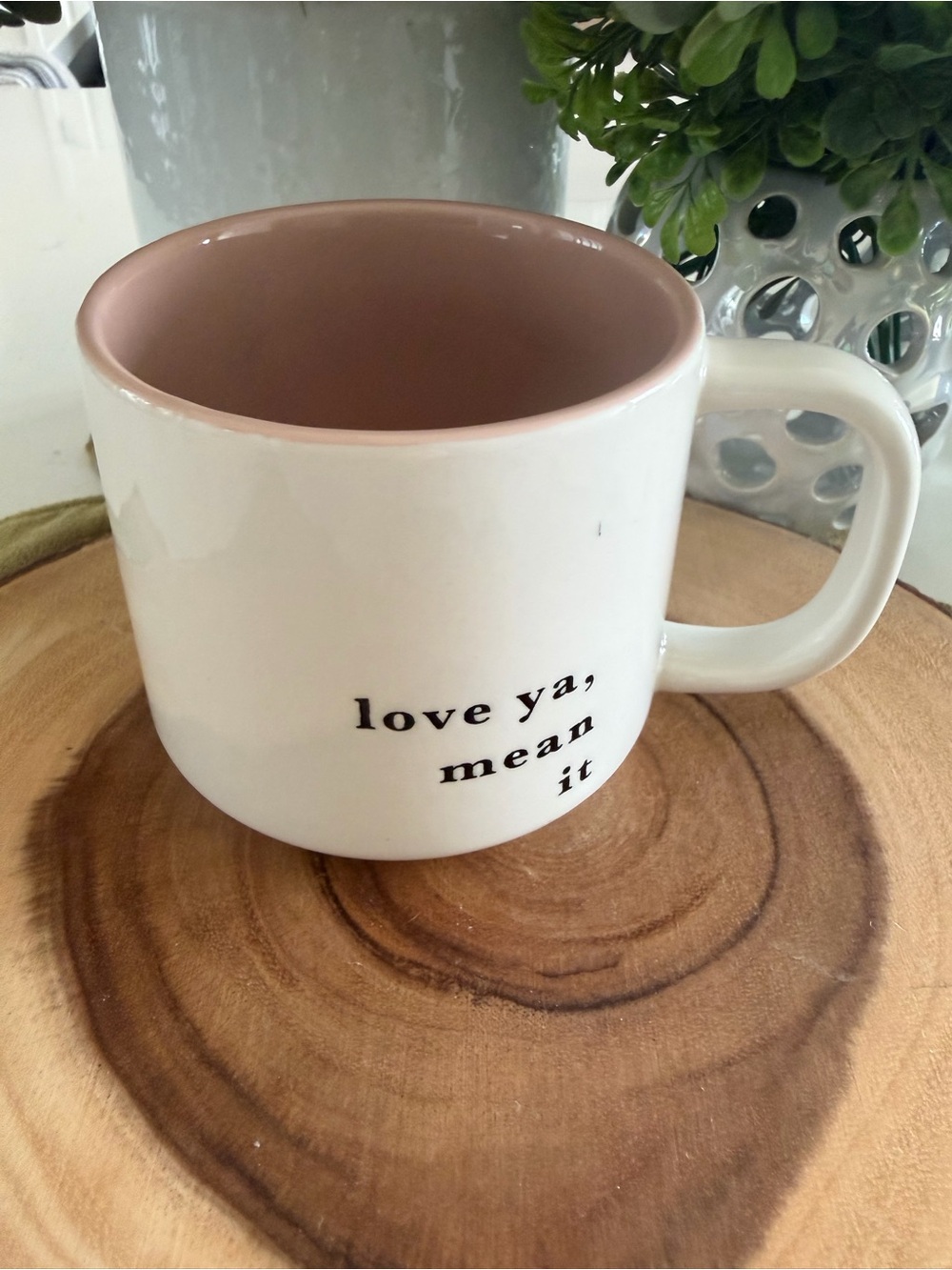 Threshold Ceramic White and Blush Pink Mug - "love ya, mean it"